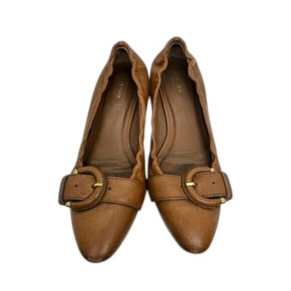 BANANA REPUBLIC COGNAC LEATHER BUCKLE BALLET FLATS ELASTIC HEEL WOMENS 7 - Picture 1 of 15